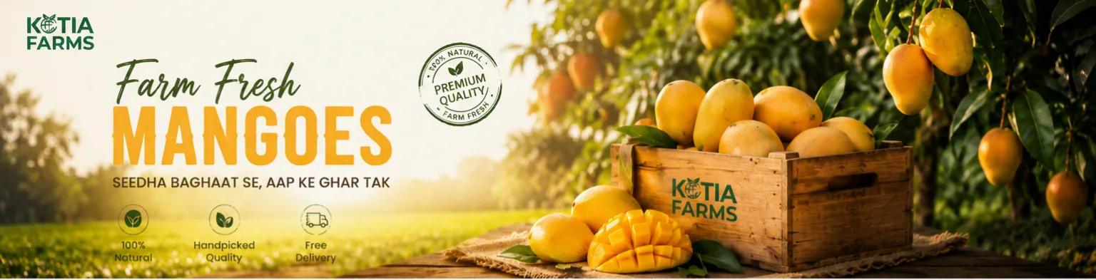 Farm fresh Kotia Farms mangoes with premium quality icons